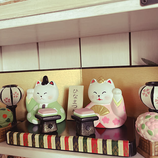naworinの★ひな飾りシリーズ★ 四日市ばんこ焼-【 ねこのひな祭りセット 】 かわいい猫の雛人形です 【陶器製_手描き】の家具・インテリア写真