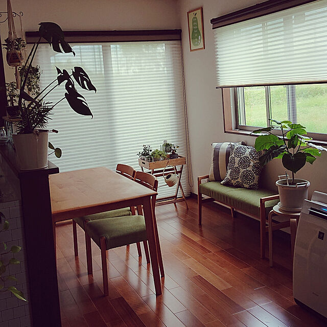 Miyakoのニトリ-ダイニングテーブル4点セット(DTアルナス13580LBR/DCアルナス/ベンチアルナスLBR BE) の家具・インテリア写真