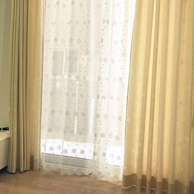 elegia000の-リリカラ（トルコ製） FD エンブロイダリー（刺繍）レースカーテン FD-52553 2倍ヒダ仕様   巾100×丈101〜120cm（2枚入）の家具・インテリア写真