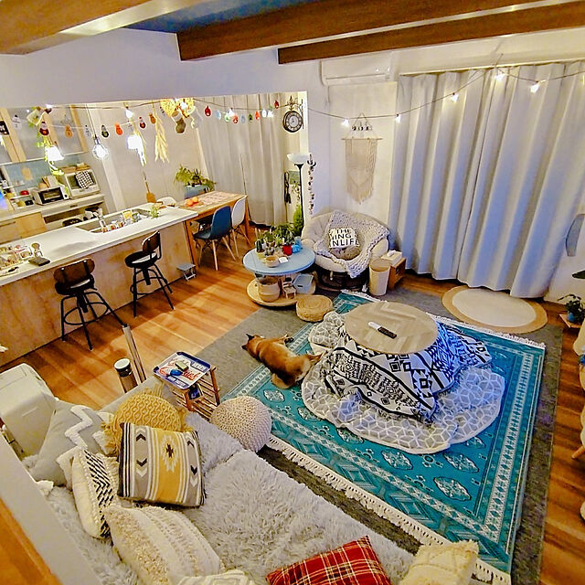 Soraの萩原-アンティーク絨毯風プリントラグ トルクメン 190×190 ターコイズの家具・インテリア写真