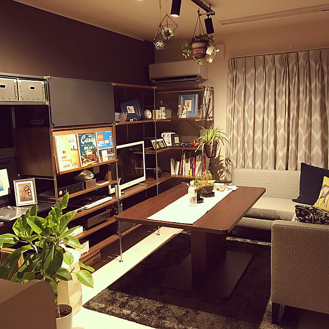 mikihoshの無印良品-ステンレスユニットシェルフ・ウォールナット材棚セット・ワイド・中の家具・インテリア写真