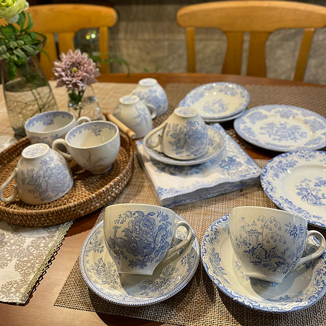 momo_sanの-バーレイ ブルー アジアティックフェザンツ プレート 22cm 陶器 イギリス製 食器 Burleigh Asiatic Phesants 鳥 花柄 洋食器 青 皿 高麗キジ 牡丹の家具・インテリア写真