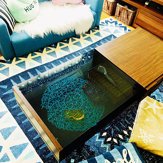 megumiのニトリ-インド綿ラグ(HBタイルH 185X185) の家具・インテリア写真