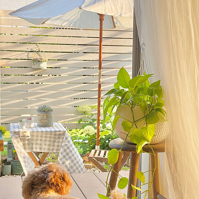 hamuの-ウッドパラソル　2.1m　ベージュ　PAL-21B　【TAKASHO タカショー】（庭　野外　屋外　オシャレ　ガーデンパラソル　日よけ） DIYの家具・インテリア写真