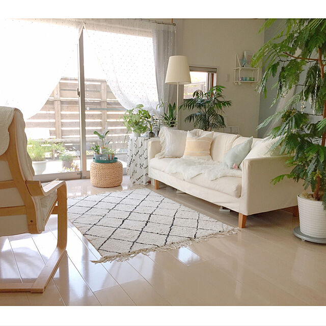 Rの-ホワイト/グレージュ イブル キルト クッションカバー 45cm×45cmの家具・インテリア写真