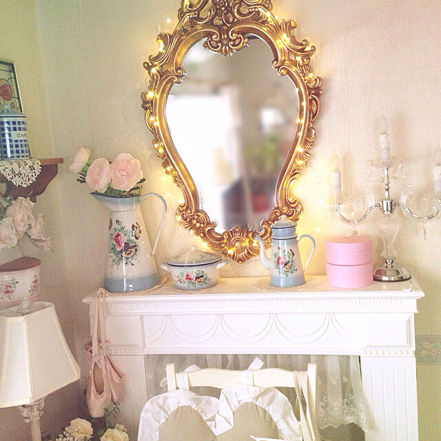 壁掛けミラー SILIK イタリア ロココ 姫系 白家具 シリック 鏡