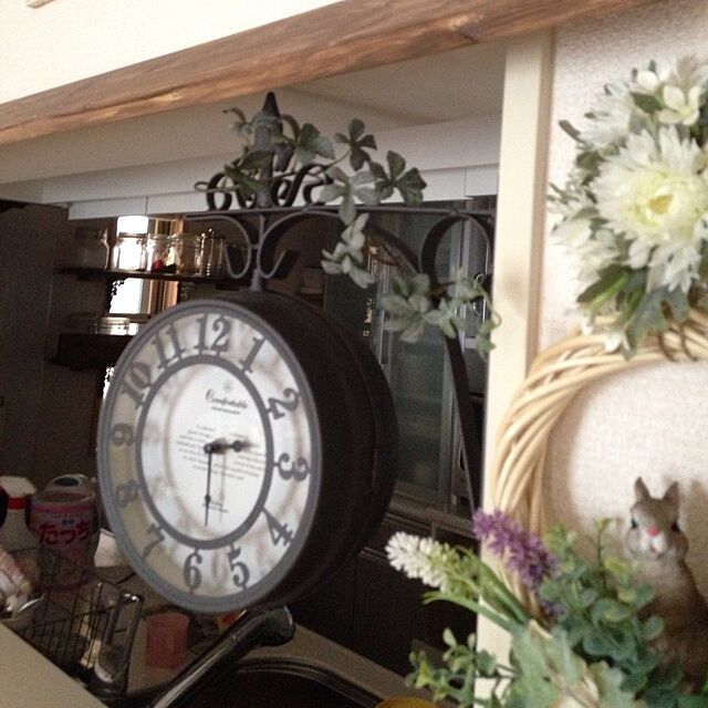 makimakiの-アンティーク調ハンギング両面時計 ブラケット付きブラウン 時計 ゴールド ホワイト アイアンの家具・インテリア写真
