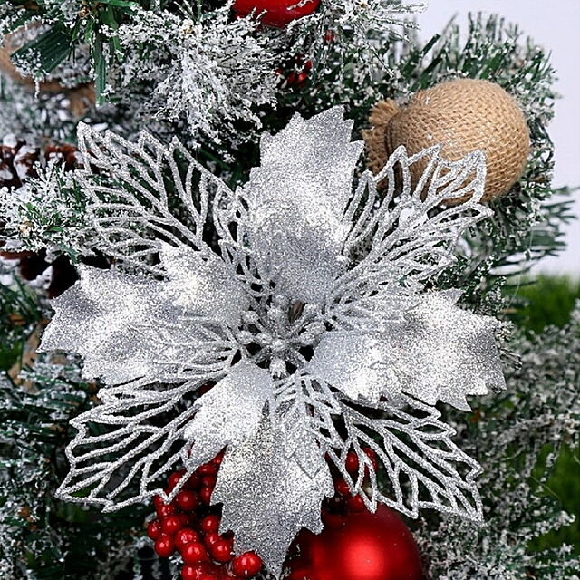 aiojapanの-装飾 花 ラメ クリスマス 10点セット ゴールドorシルバー ツリー 造花 オーナメント カラー ポインセチア 飾り 室内 デコレーション クリスマスセット プラスチック 装飾の家具・インテリア写真