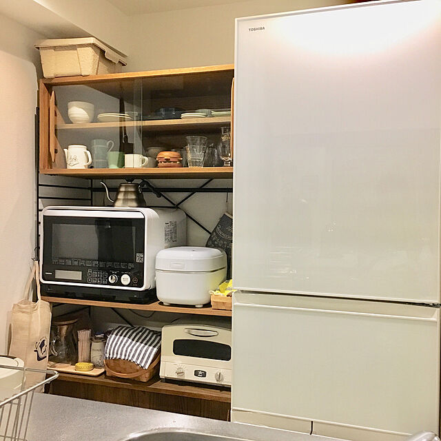 ru_pi_chanの-食器棚 キッチンキャビネット キッチン収納棚 ヴィンテージ 西海岸 ブルックリン 北欧 ナチュラル アイアン 木製 スリム ユニット シェルフ R.U.S Dタイプ 幅92cm×高さ165cm 送料無料 即日出荷可能の家具・インテリア写真