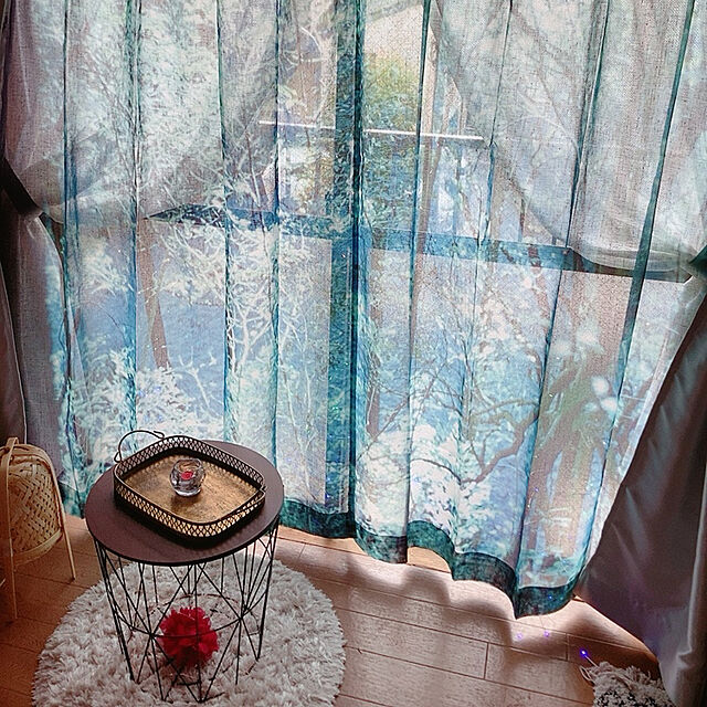 Veniの-渓谷を映した木漏れ日の麻入りUVカットレースカーテンの家具・インテリア写真