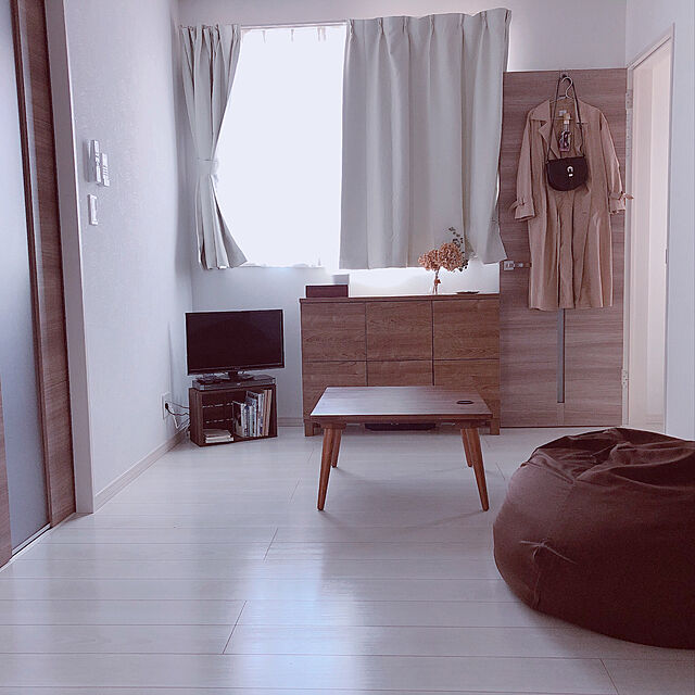 namの無印良品-ポリエステル綿ヘリンボーン（遮光性）プリーツカーテン／アイボリーの家具・インテリア写真