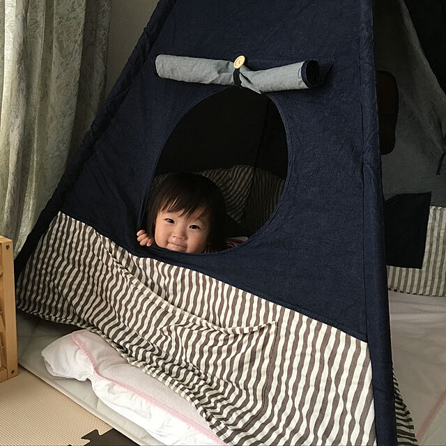 momomamaの阪和-デニムティピー　セット 子供の秘密基地のような可愛らしい小さなおうち キッズテント 工具不要簡単組立の家具・インテリア写真