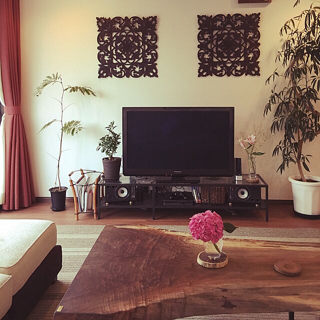 akiの-壁飾り 木製レリーフ ウッドレリーフ ウォールデコレーション 60×60cm 木のオブジェ 木のパネル バリ 彫刻 カービング インテリア オブジェの家具・インテリア写真
