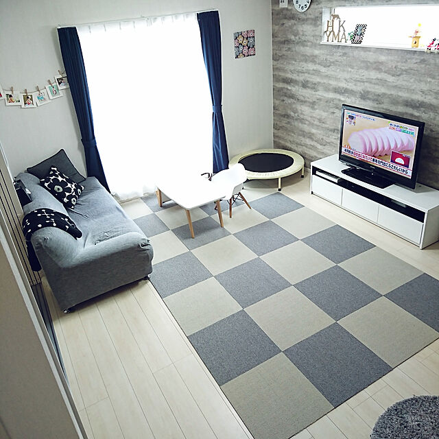 ka-koのニトリ-アーム付きソファ用 ストレッチカバー(モク GY 3人掛け用) の家具・インテリア写真