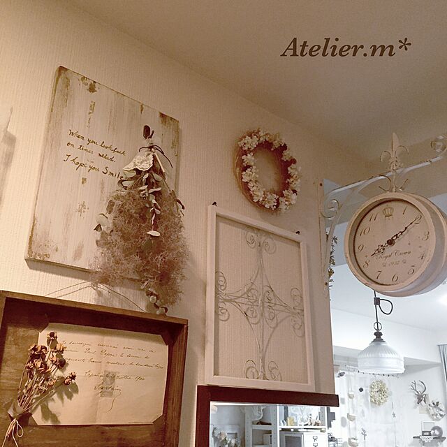 Atelier.mの-ノーブルアイアン ボスサイド ウォールクロック/壁掛け時計♪Lサイズ★両面時計♪アンティークホワイトの家具・インテリア写真