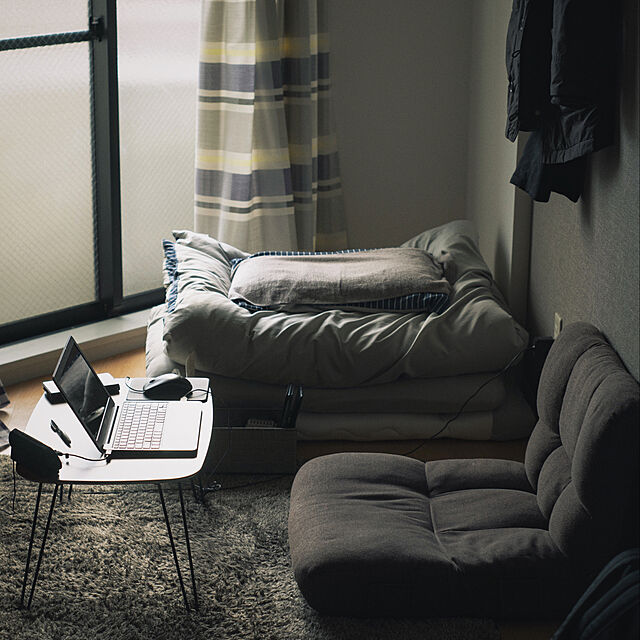 acoのニトリ-すぐに使えるカバー付き寝具６点セット シングル(o GY/NV S) の家具・インテリア写真