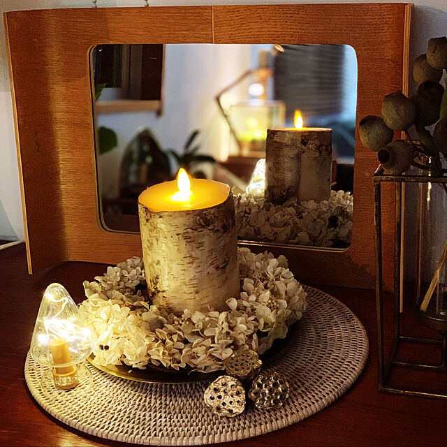 akiの-ルミナラ キャンドル型LEDライト バーチピラー3.5x6 白樺の皮を巻いたキャンドルライト カメヤマの家具・インテリア写真