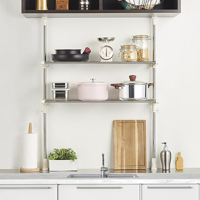 写真付きレビュー ステンレス つっぱりキッチンラック 2段 ワイド棚 取付け簡単 キッチン つっぱり ラック 突っ張り 棚 収納 キッチンラック つっぱり式 突っ張りラック つっぱりラック キッチン用品 キッチン雑貨 生活雑貨 生活用品 日用品 台所 おしゃれ 壁面収納