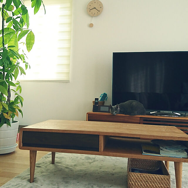 yumikanaの-ローテーブル 幅85cm ナチュラル 引出+収納棚付きリビングテーブル ツートンカラー タモ材 ウォールナット材 木製 ナチュラルテイスト オイル仕上げの家具・インテリア写真