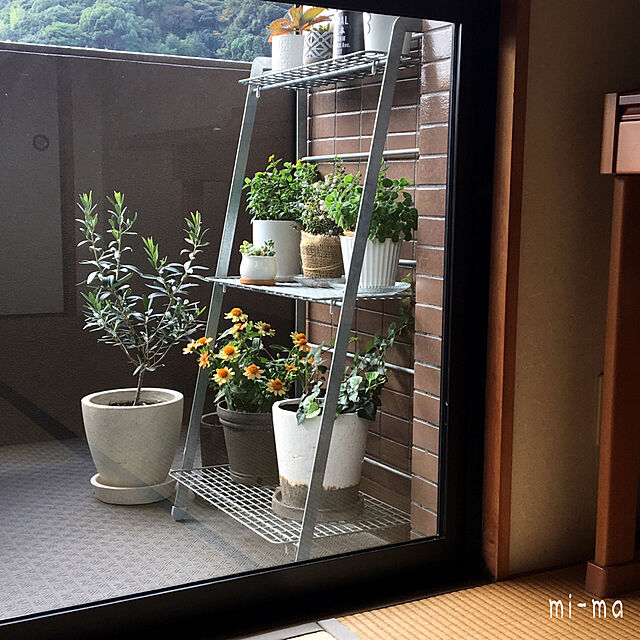 mi-maの無印良品-溶融亜鉛ガーデンシェルフ・３段折りたたみ式の家具・インテリア写真