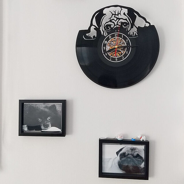 bのGullei.com-クリエイティブなビニールレコードのパグ犬のテーマの壁時計の家具・インテリア写真