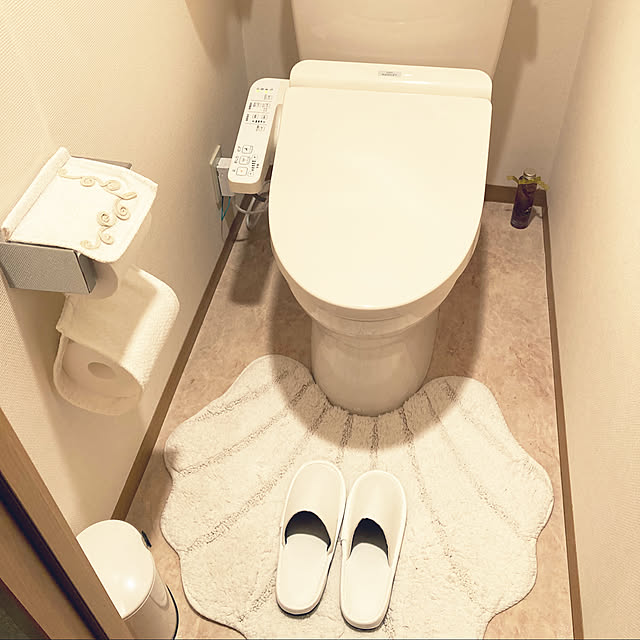 生活スタイル コットン製 シェル トイレマット (スリッパセット