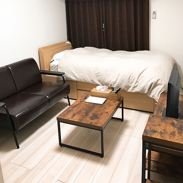 tokkunのニトリ-シングルベッドフレーム(ベルタ LBR/BLチェスト40) の家具・インテリア写真