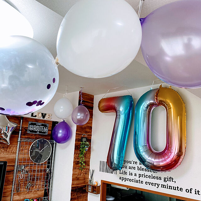 yokoのSTL-Sitengle 誕生日 飾り付け セット 風船 大容量 特大 Happy Birthdayバルーン スター 風船4色40個 パーティー バースデー装飾 両面テープ ハンドポンプ付き (紫)の家具・インテリア写真