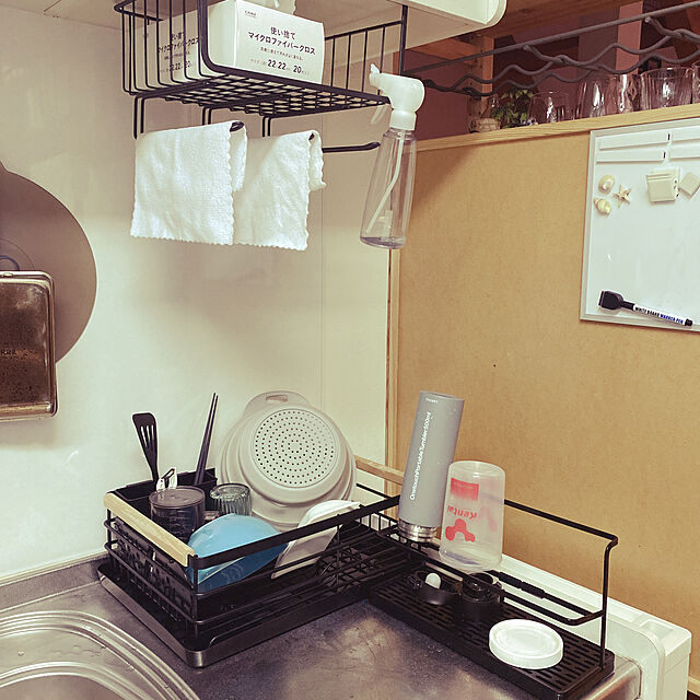 michiのAOLINBA-AOLINBA 水切りラック 食器 水切りかご 洗い物 ステンレス おしゃれ 大容量 抗菌 食器置き キッチン収納 箸立て付き 自然乾燥可能 ブラック (キッチンスポンジ5個付)の家具・インテリア写真