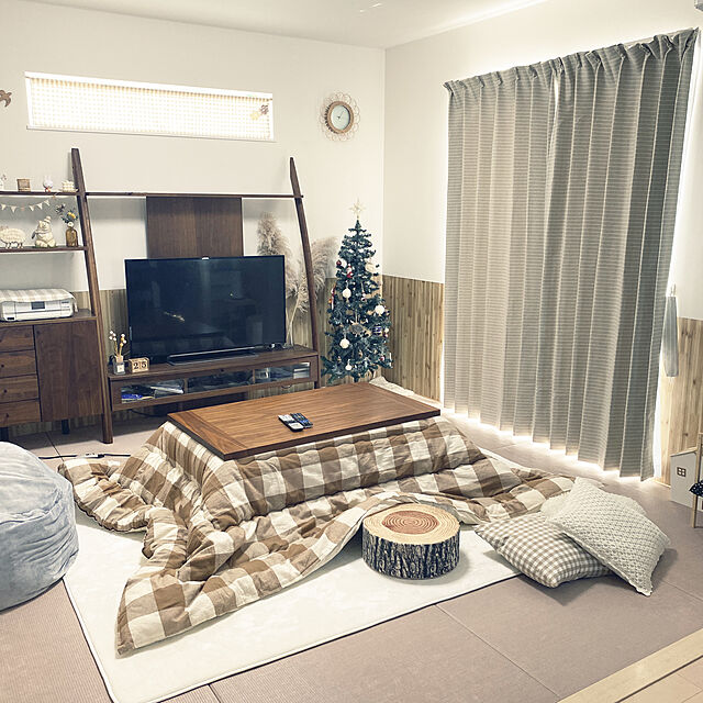 sayuのニトリ-遮光2級・遮熱・防炎カーテン(プロット ベージュ 100X220X2) の家具・インテリア写真