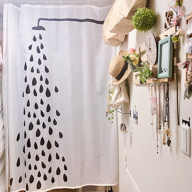 nami-tsunのイケア-IKEA・イケア シャワーカーテン TVINGEN シャワーカーテン, ホワイト, ブラック, 180x200 cm (102.495.71)の家具・インテリア写真