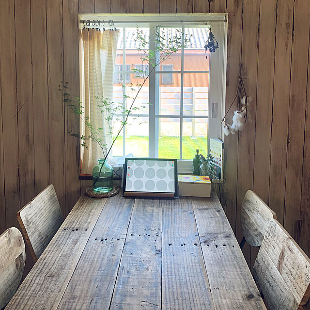 ena.の-cafemoku リサイクルウッド ダイニングチェア スクエア 食卓椅子 スチール脚 アンティーク風 レトロ 無垢 天然木 フォリアフィオーレの家具・インテリア写真