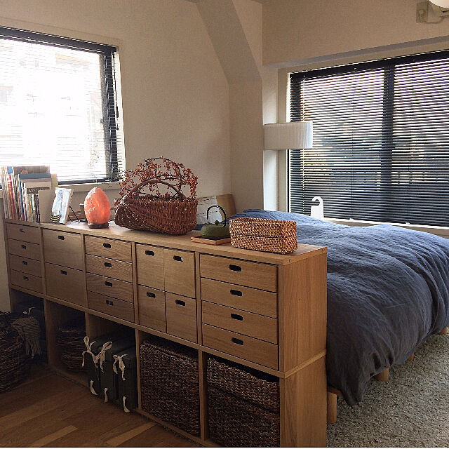 tusiの無印良品-スタッキングシェルフセット・５段×２列・オーク材の家具・インテリア写真