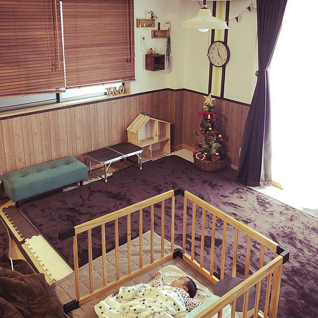 yukiの-ママ割メンバーエントリーでポイント5倍 送料無料 木製ベビーサークル123 8枚セット（ウォールナット）オリジナル ベビーサークルの家具・インテリア写真