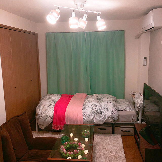 asunaのニトリ-カーテン＆レース 4枚セット(NラヴィGR 100X178X4) の家具・インテリア写真