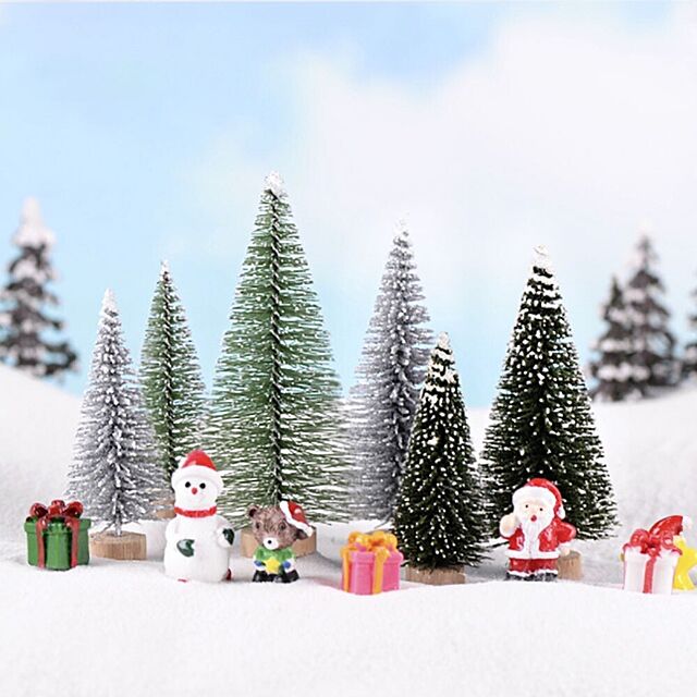 aiojapanの-置物 クリスマスツリー 大小6個セット ミニ ミニチュア ツリー オーナメント シルバー グリーン 誕生日 飾り付け セット 室内の家具・インテリア写真