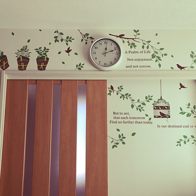 yukiのJIS-ウォールステッカー 【ナチュラルガーデン】 貼ってはがせる 壁 シール 壁紙 賃貸OK 大判サイズ 大きい 北欧 木 葉 草 自然 観葉植物 グリーン 鉢植え プランツ ガーデン 花 鳥かご 鳥の家具・インテリア写真