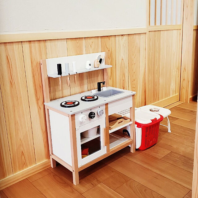 mahiyuchiのLuckyZ7-おままごとキッチン 木製 誕生日 台所 調理器具付 食材 知育玩具 コンロ ミニキッチン おもちゃキッチン (グレー)の家具・インテリア写真