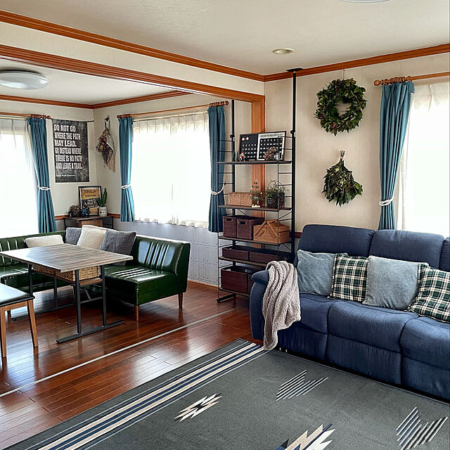 haruのニトリ-裏地付き遮熱カーテン(リフレ ターコイズブルー 100X210X2) の家具・インテリア写真