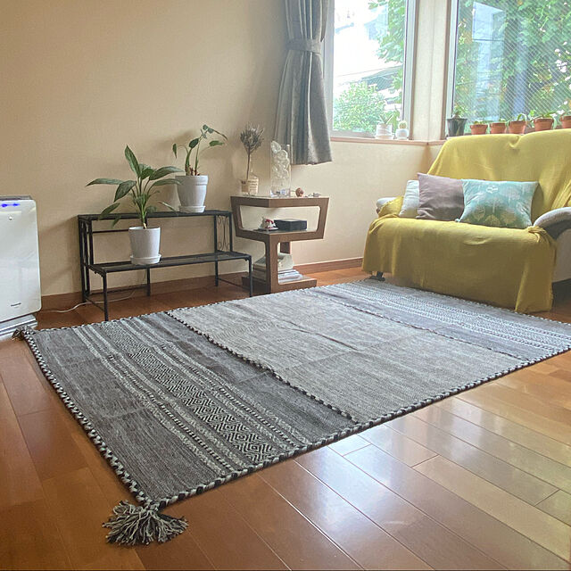 yukoの有限会社サヤンサヤン-サヤンサヤン 幾何学 ラグ マット インドキリム 140x200 1.5畳 ライトグレー インド綿の家具・インテリア写真