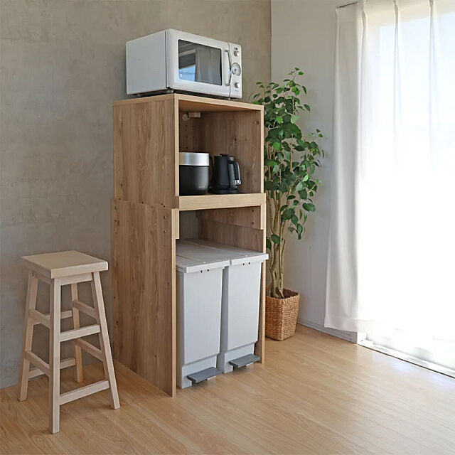 B-roominterior_Yahooの-レンジ台 ゴミ箱 伸縮 キッチン収納 レンジボード 隙間 おしゃれ オープン ラック 木製 幅約60 UD-60R 新生活 組立の家具・インテリア写真
