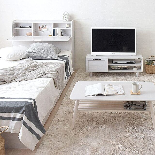 SESAMEの佐藤産業-シングルベッド フレームのみ コンセント付き 収納ベッド ベッド シンプル 引き出し付 北欧 一人暮らし シンプル かわいい おしゃれ ラフィの家具・インテリア写真
