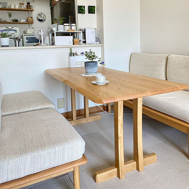 yukimaruのニトリ-幅150cm リビングダイニングテーブル3点セット(DTオークエストNA/IV2Pソファ) 3人 4人 の家具・インテリア写真