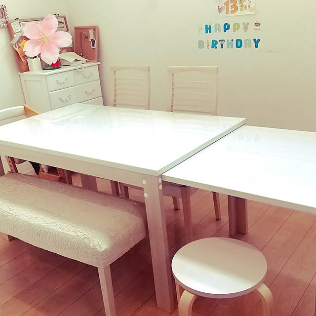 写真付きレビュー】伸長 ダイニングテーブル 伸縮 白 国産 4人掛け 140