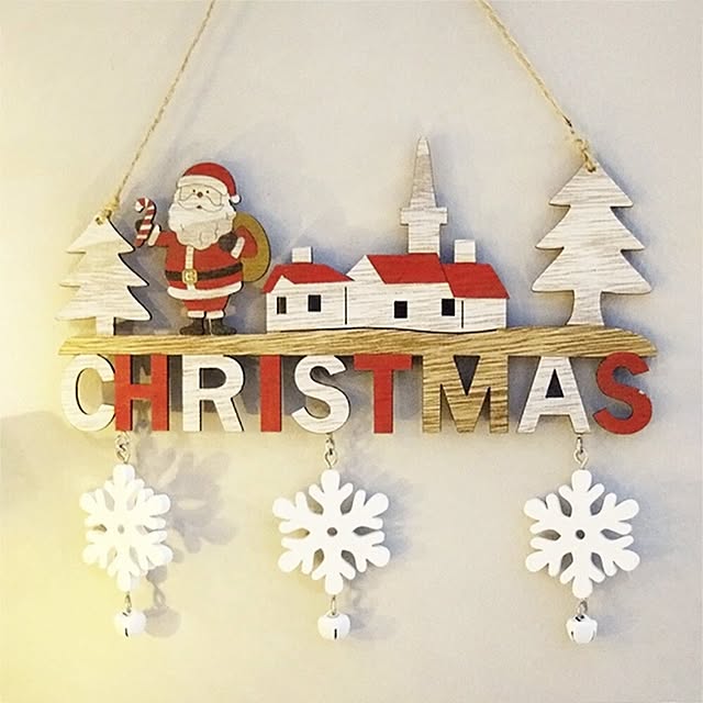 aiojapanの-クリスマス ドア吊り下げ サンタさん 木製 クリスマスサイン 吊り下げ ヒモ 紐付き 掛け飾り デコレーション壁掛け 鈴 雪の結晶の家具・インテリア写真
