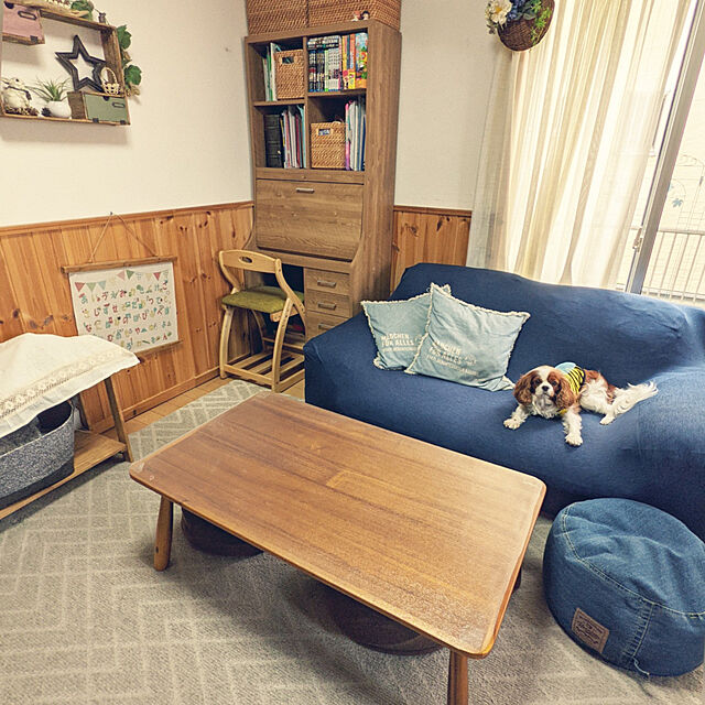 fu-naのニトリ-肘付ストレッチソファカバー(モトル NV 2人掛け用) の家具・インテリア写真