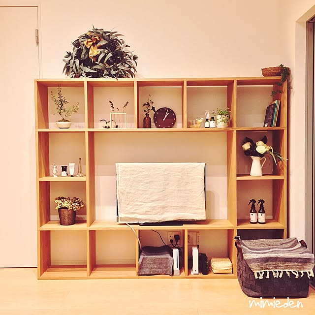 mimiedenの無印良品-スタッキングシェルフ５段用３列オープン型追加セット／オーク材の家具・インテリア写真
