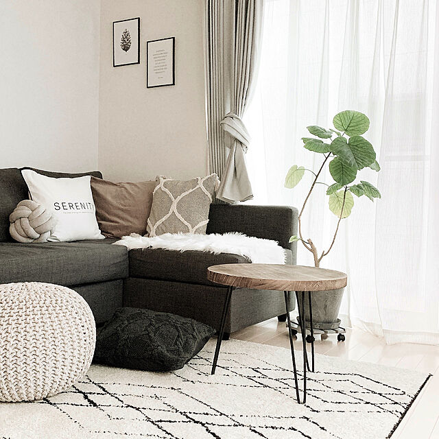 mimiの萩原-プフ インド綿スツール ブレイド 直径50×35cm グレー×ホワイトの家具・インテリア写真