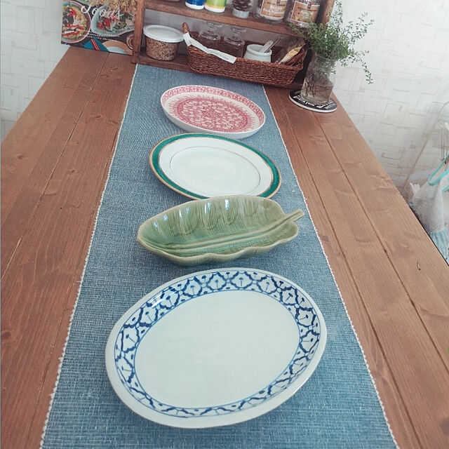 taitanの-【楕円平皿 26.5cm】青白陶器パイナップル柄陶器　平皿タイ料理アジアン料理タイ雑貨の家具・インテリア写真