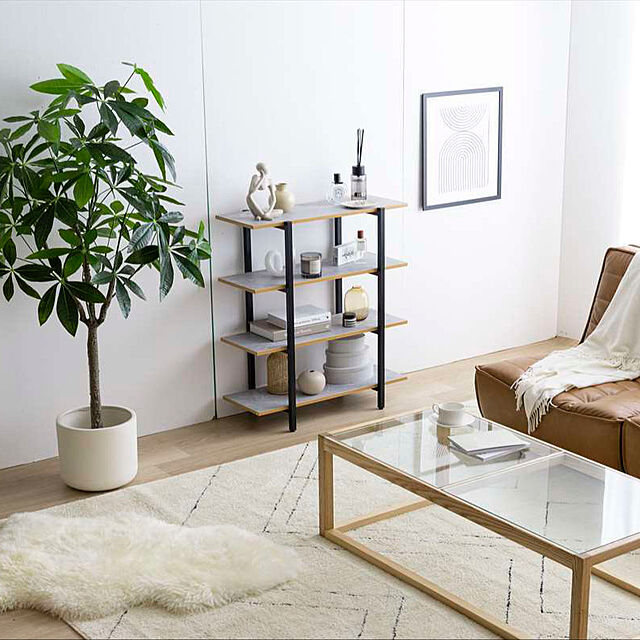 TKSK_の-ヴィンテージ感のある木目調とストーン調の組み合わせが、お部屋をおしゃれに演出するオープンラック4段の家具・インテリア写真